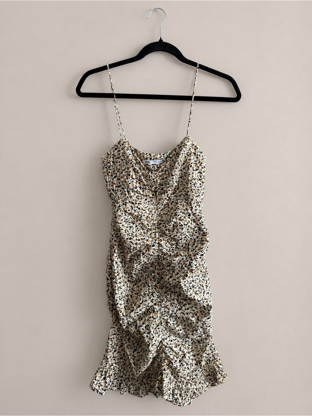 ZARA Floral Ruched Ruffle Mini Dress Cottagecore Romantic Size Medium